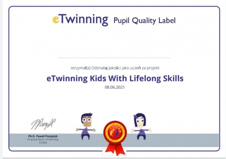 Nasza szkoła nagrodzona eTwinning Quality Label za międzynarodowy projekt eTwinning Kids With Lifelong Skills! 