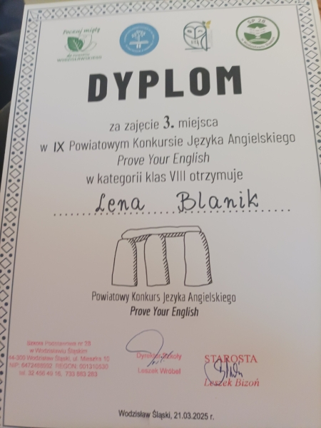 IX Powiatowy Konkurs z Języka Angielskiego ''Prove Your English''